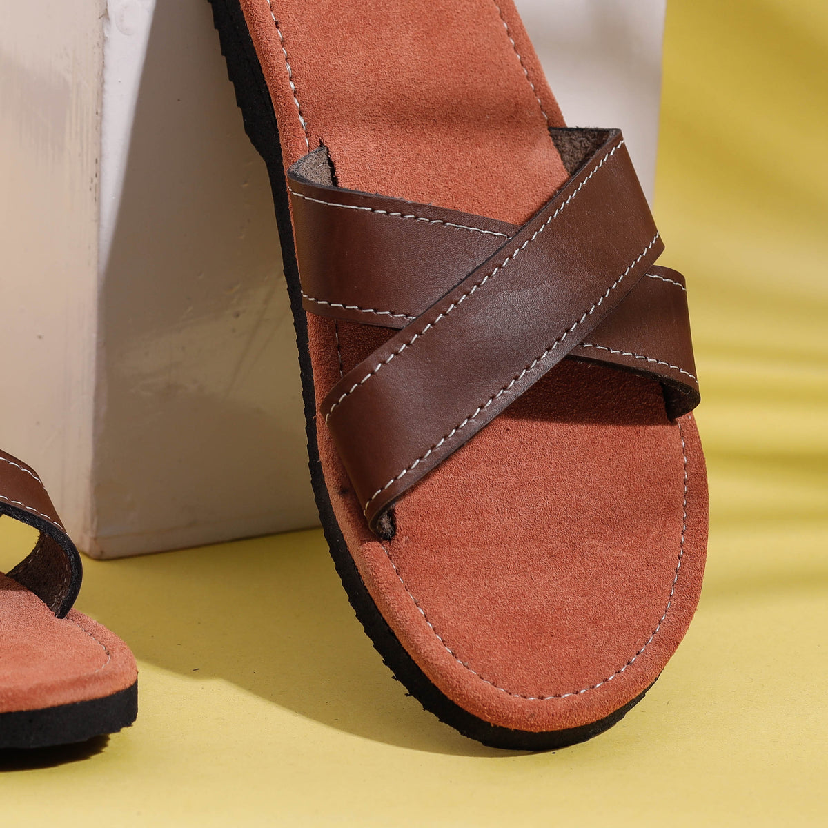 Brown &amp; Tan Handcrafted Women&#39;s Leather Slippers with Suede
