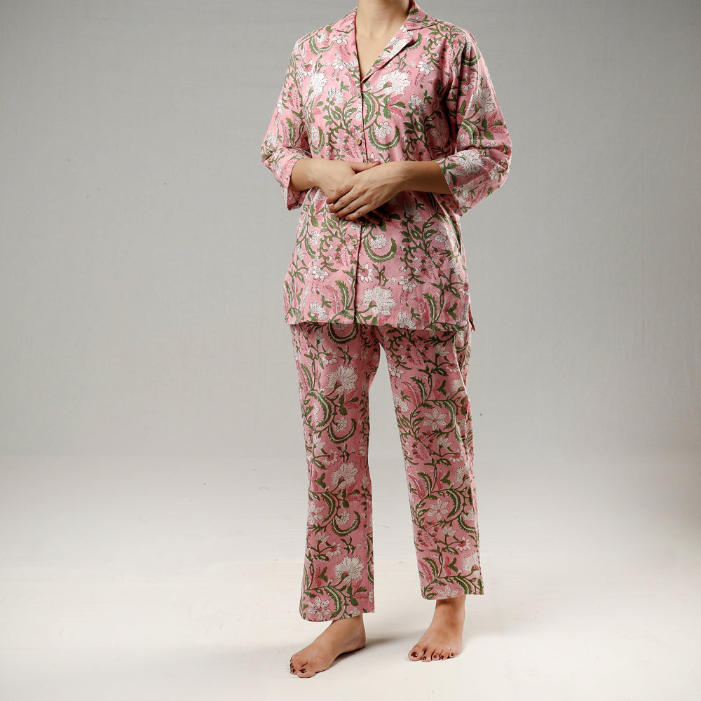 Sanganeri Block Print Cotton Night Suit