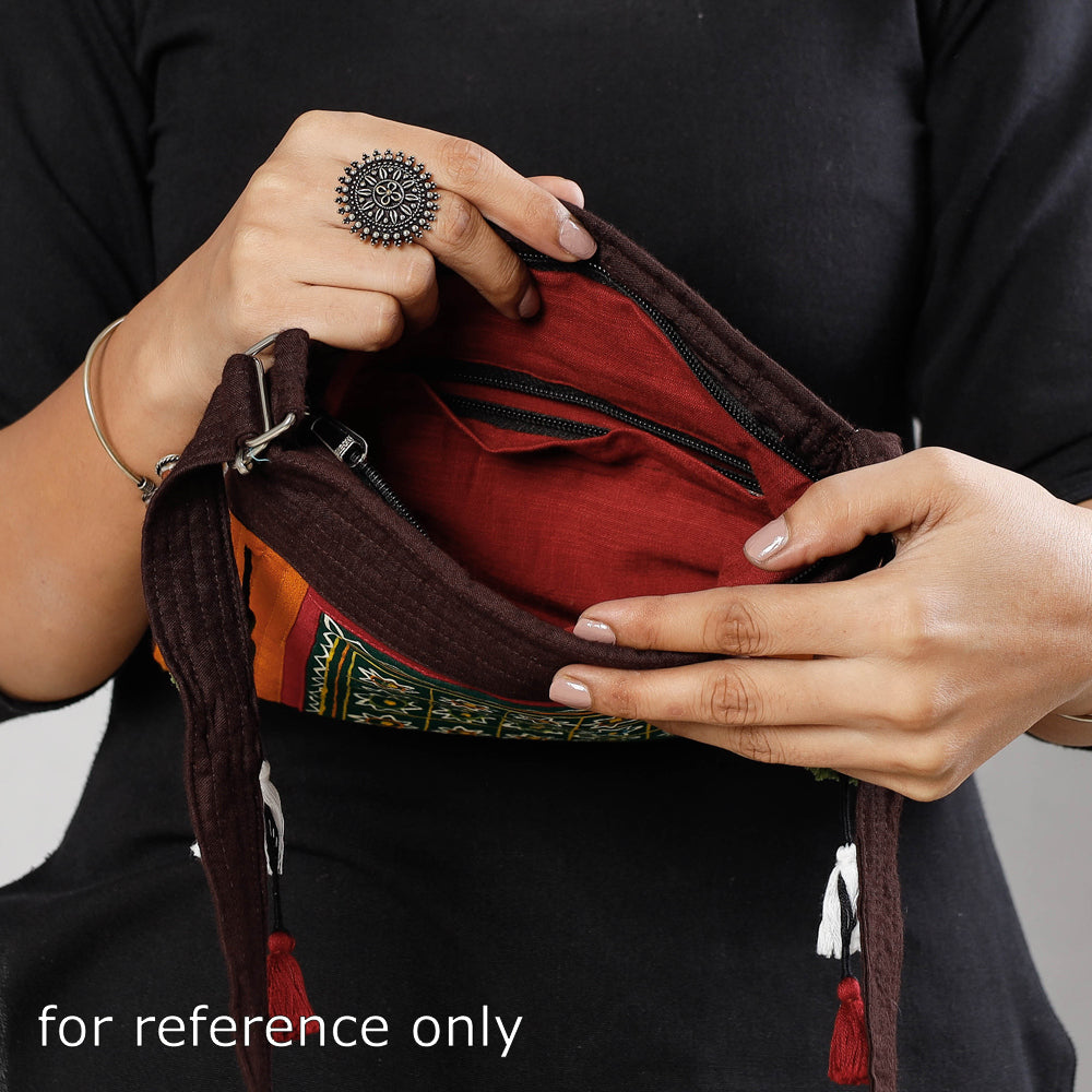 Traditional Rogan Hand Painted Cotton Sling Bag with Tassels