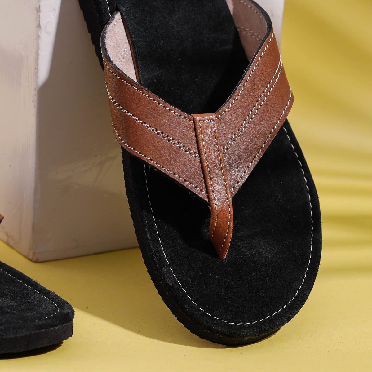 Black &amp; Brown Handcrafted Men&#39;s Leather Slippers with Suede