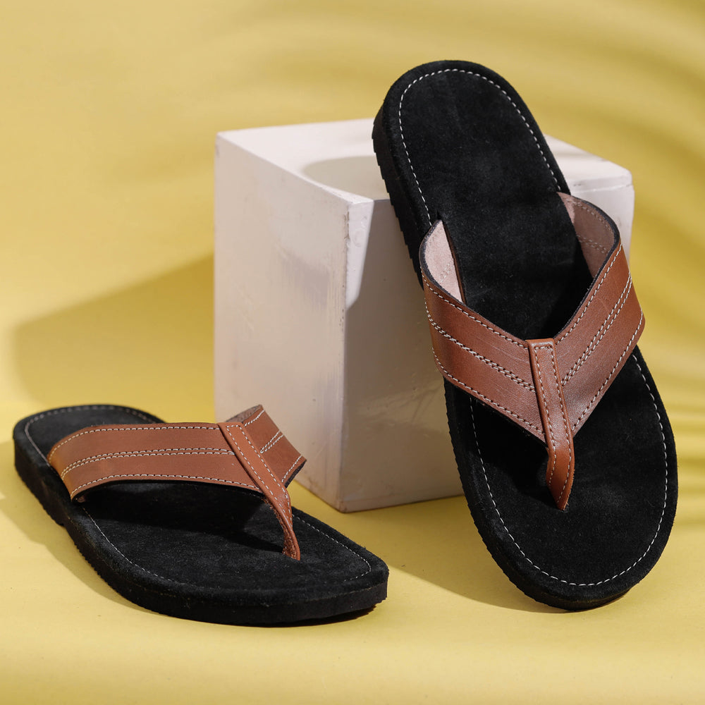 Black &amp; Brown Handcrafted Men&#39;s Leather Slippers with Suede