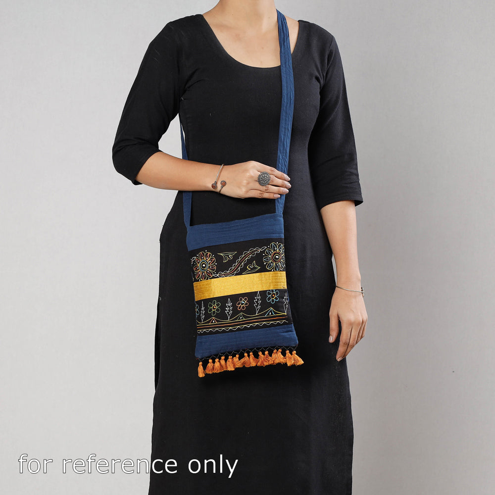Traditional Rogan Hand Painted Cotton Bead Work Sling Bag with Tassles