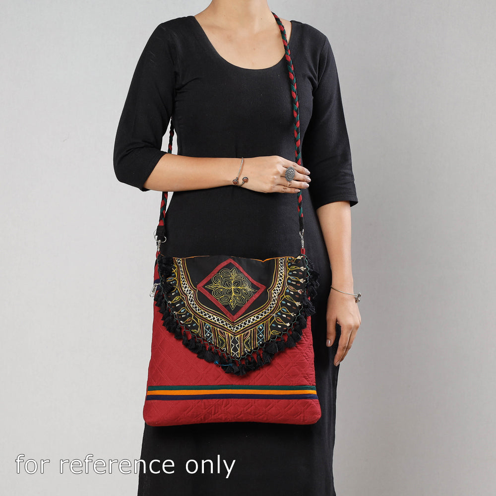 Traditional Rogan Hand Painted Cotton Bead Work Sling Bag with Tassels