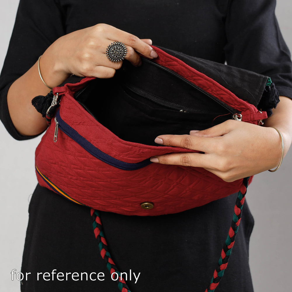 Traditional Rogan Hand Painted Cotton Bead Work Sling Bag with Tassels