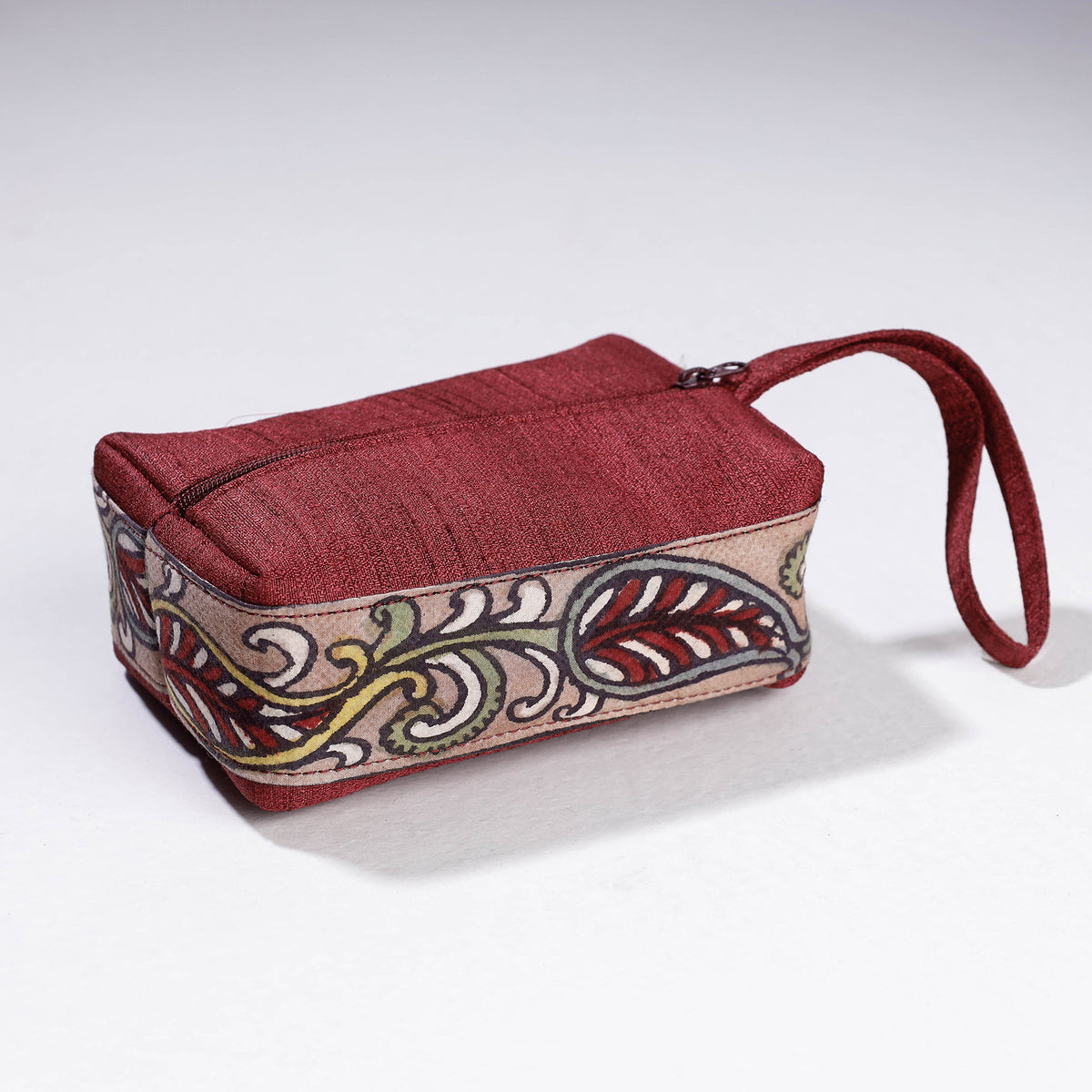 Handpainted Kalamkari Natural Dyed Ghicha Silk Multipurpose Cosmetic/Toiletry Pouch