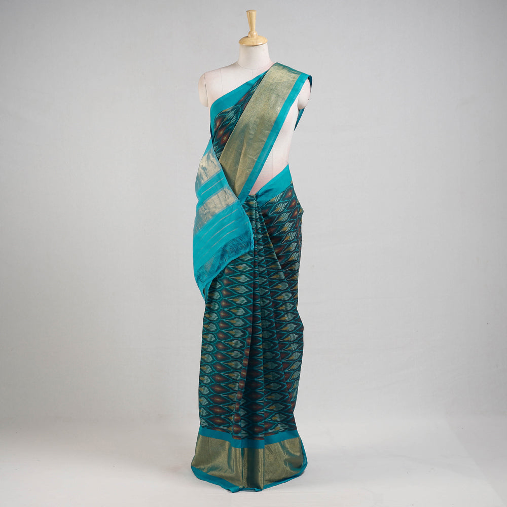 Pochampally Woven Double Ikat Traditional Handloom Mercerised Cotton Saree with Zari B