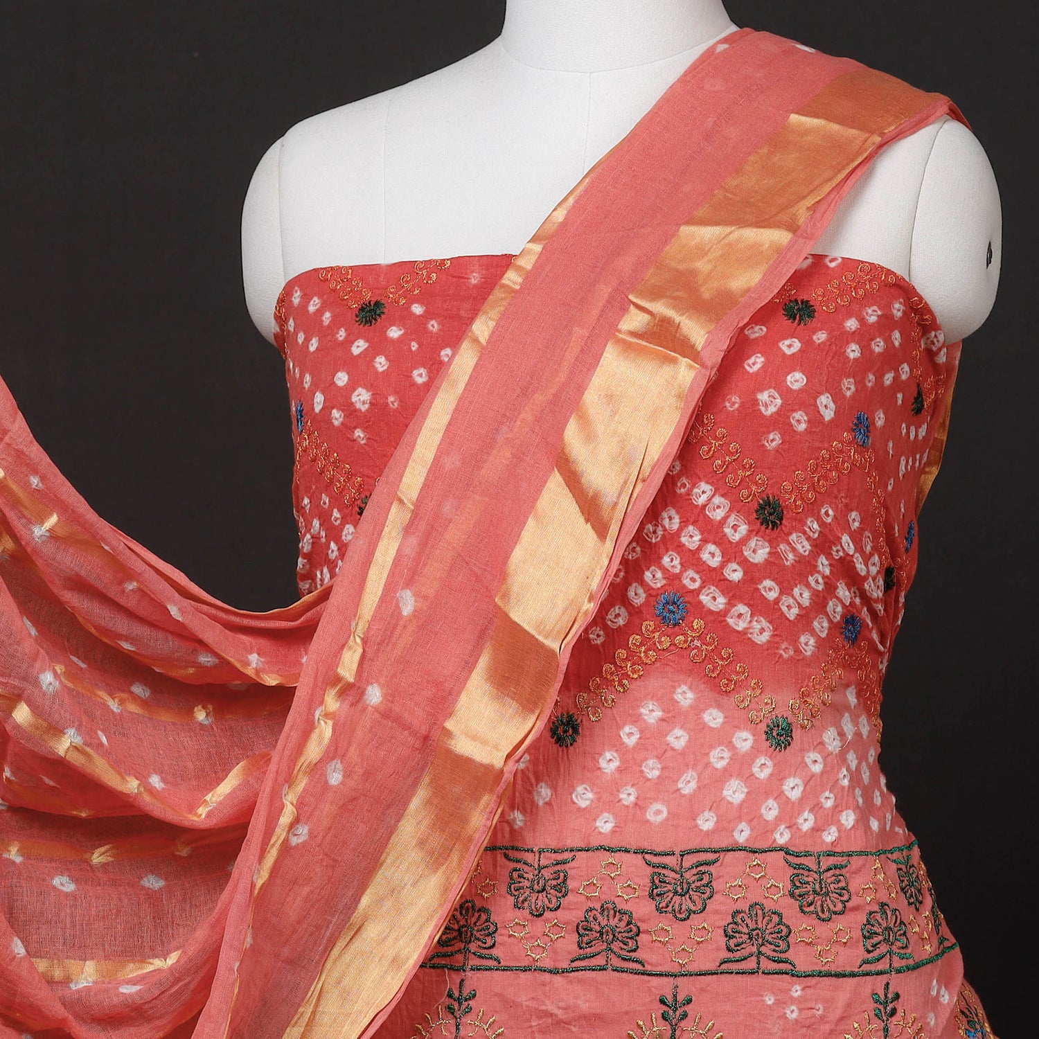 3pc Kutch Bandhani Tie & Dye Cotton Suit Material Set
