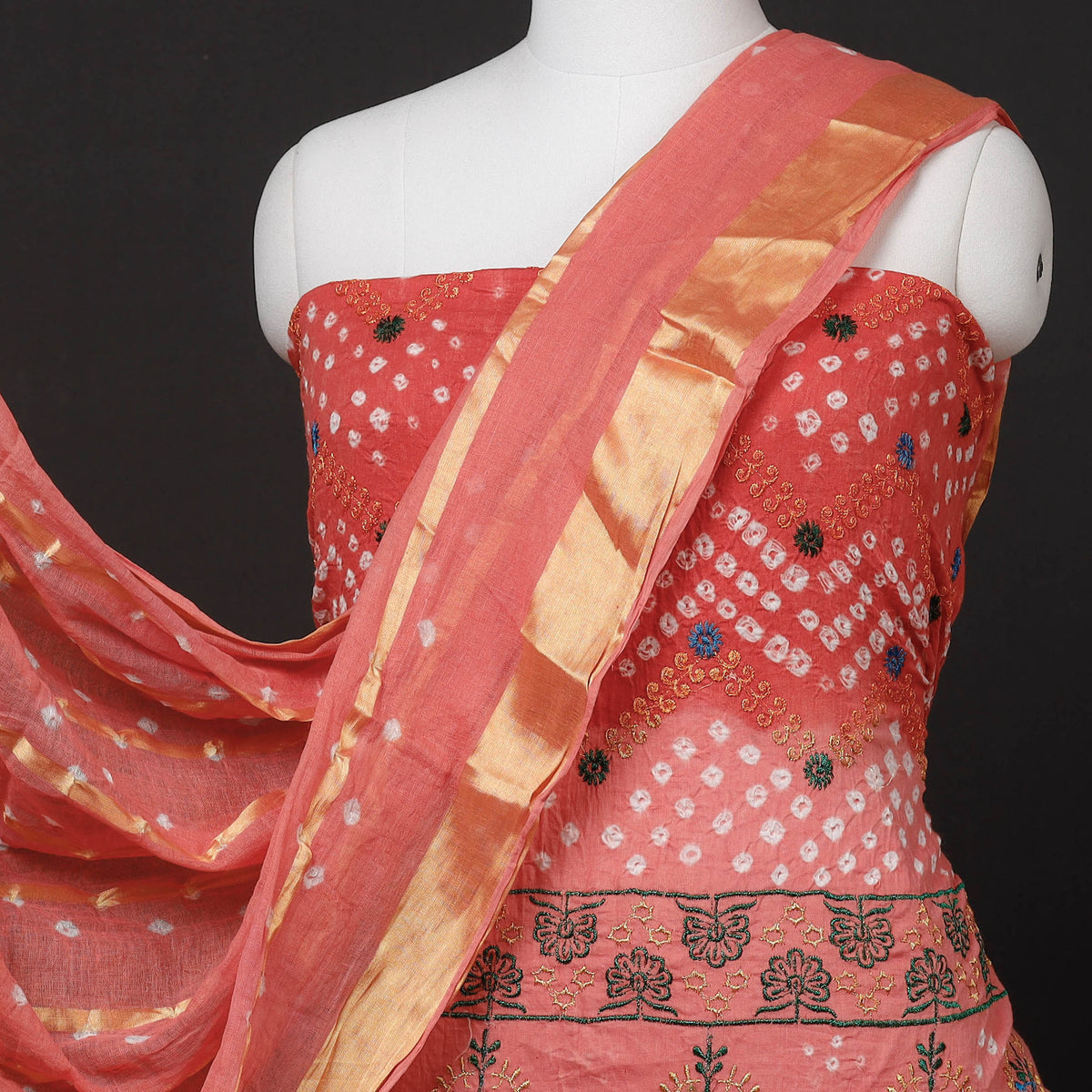 3pc Kutch Bandhani Tie &amp; Dye Cotton Suit Material Set