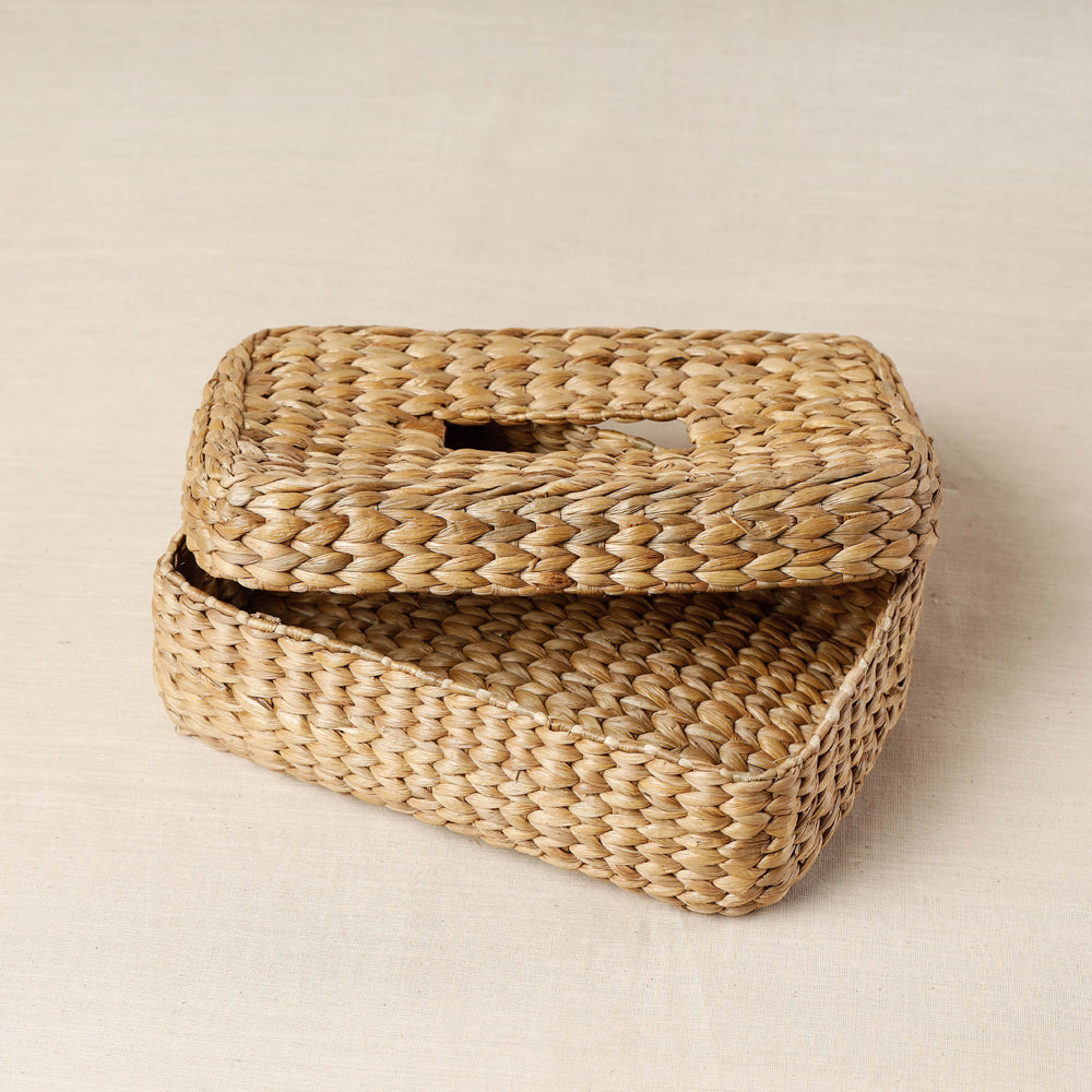 Handmade Organic Water Hyacinth Rectangular Tissue Box from Assam
