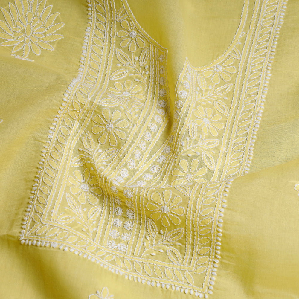 White Chikankari Kurti Fabric With Applique And Mukaish Work – Dress365days