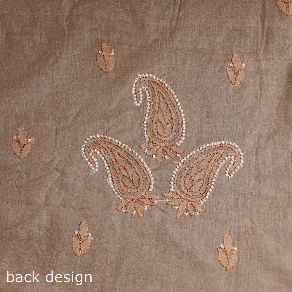 3pc Chikankari Hand Embroidered Chanderi Silk Suit Material Set