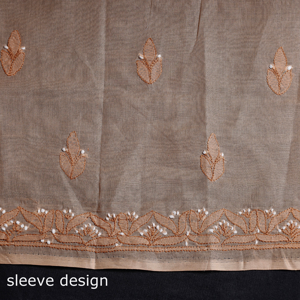 3pc Chikankari Hand Embroidered Chanderi Silk Suit Material Set