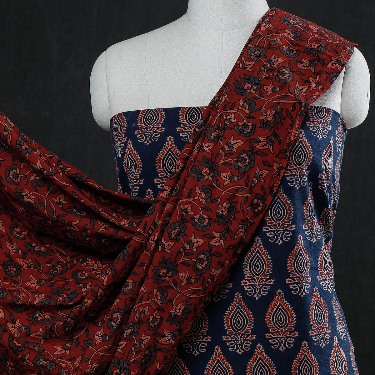 3pc Ajrakh Block Printed Cotton Suit Material Set