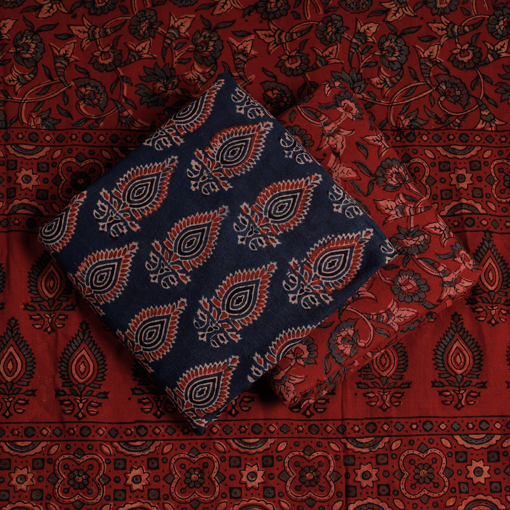 3pc Ajrakh Block Printed Cotton Suit Material Set