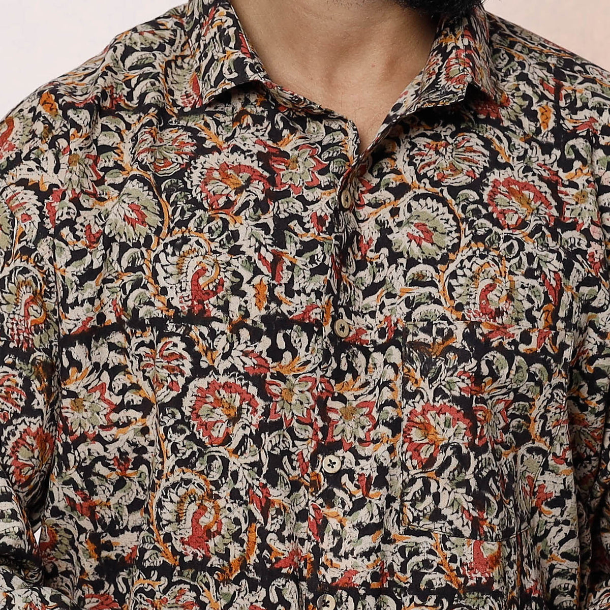 Kalamkari Block Printed Cotton Men Full Sleeve Shirt