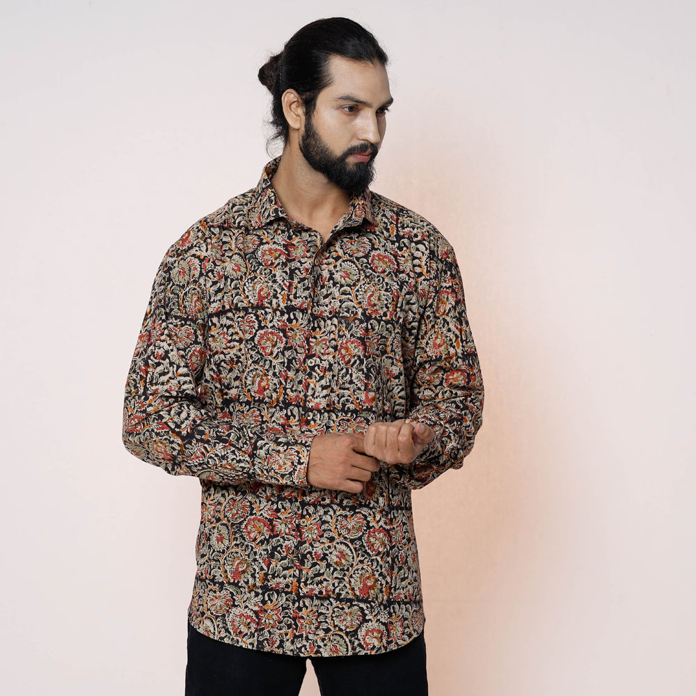 Kalamkari Block Printed Cotton Men Full Sleeve Shirt