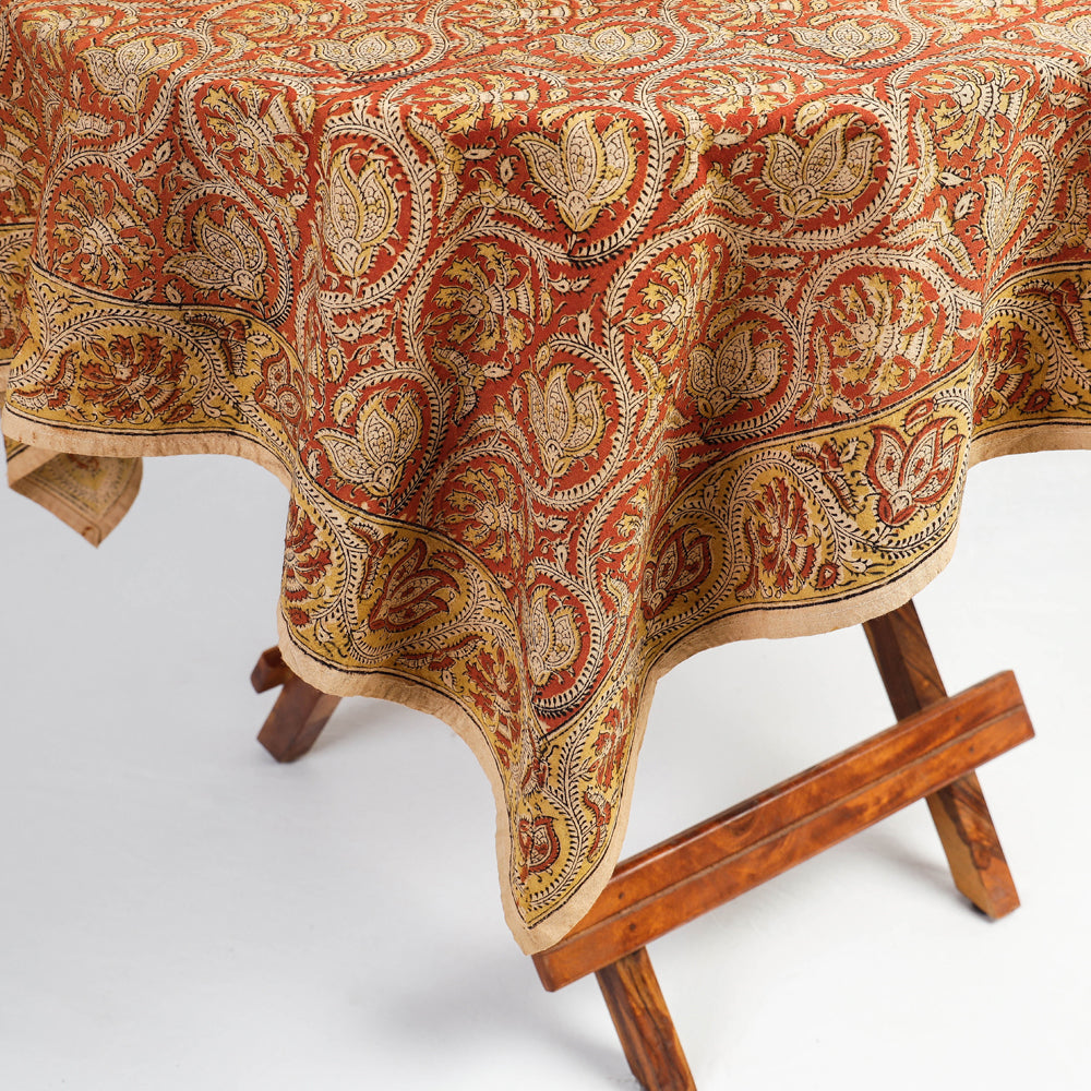 Original Pedana Kalamkari Block Printed Natural Dyed Cotton Table Cover (45 x 45 in)