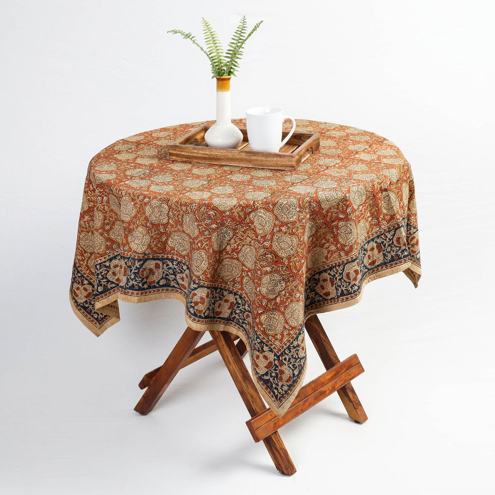 Original Pedana Kalamkari Block Printed Natural Dyed Cotton Table Cover (45 x 45 in)