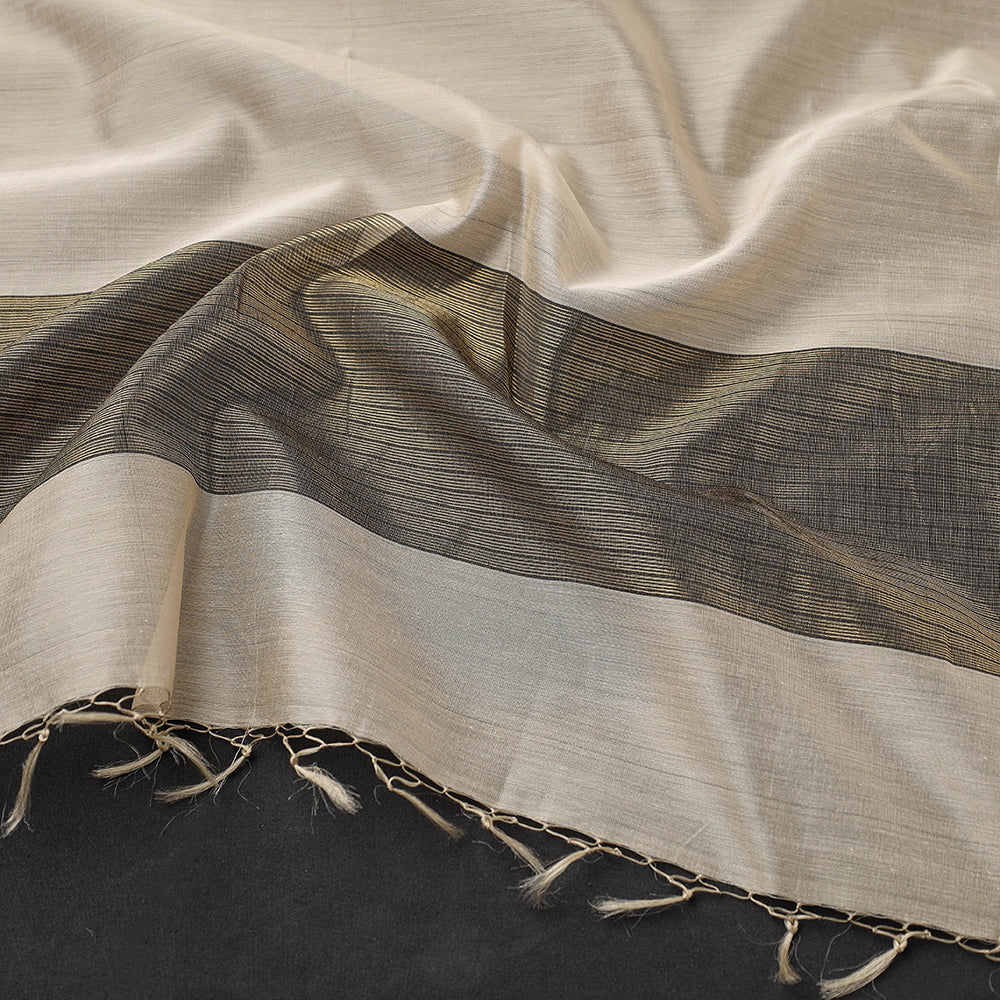 Traditional Maheshwari Silk Handloom Zari Border Dupatta with Tassels