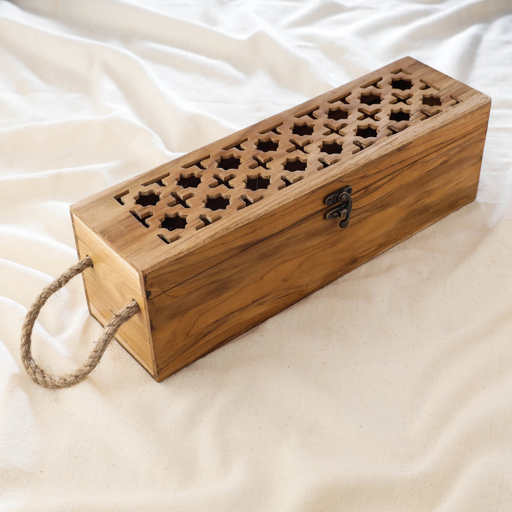 Handcrafted Teak Wooden Wine Bottle Gift Box (13 x 3 in)