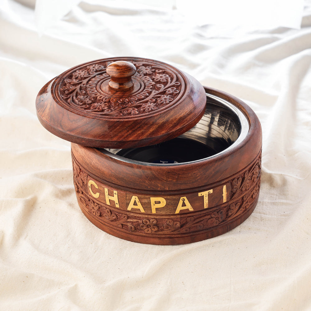 Handcrafted Sheesham Wooden Chapati Box (7 x 7 in)