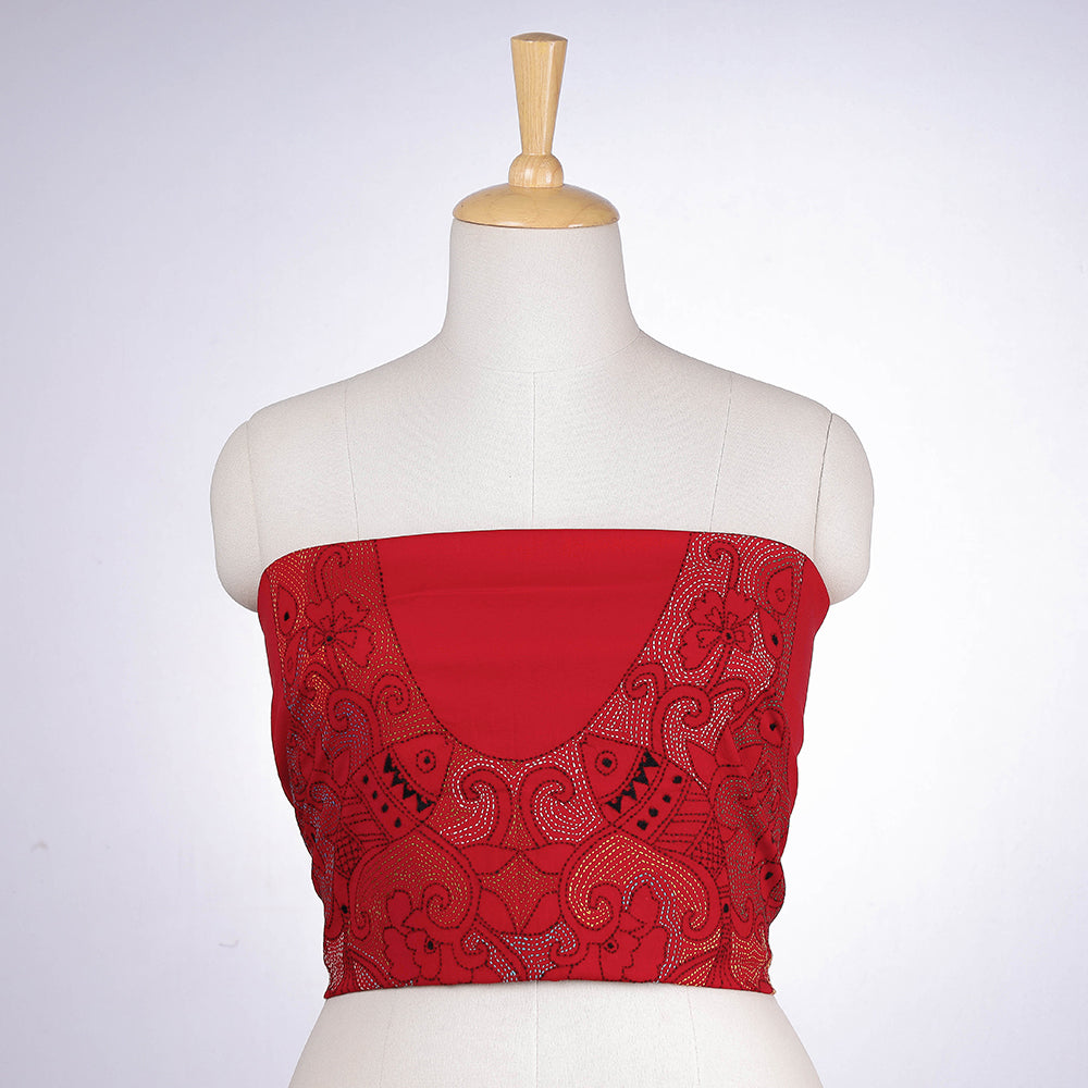 Bengal Kantha Embroidered Pure Cotton Blouse Piece