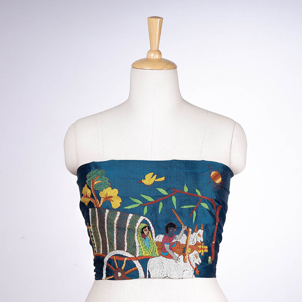 Bengal Kantha Embroidered Handloom Katan Silk Blouse Piece
