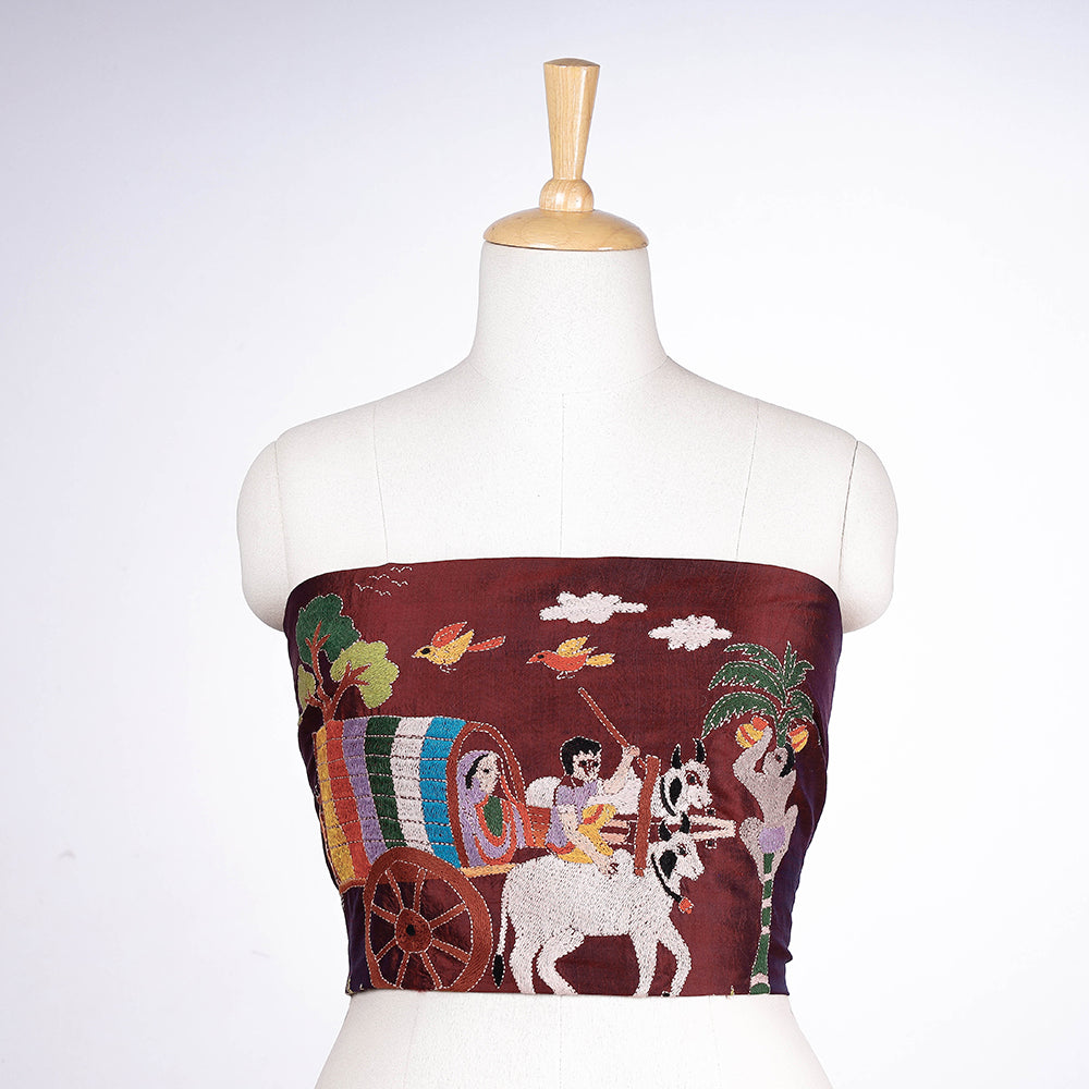 Bengal Kantha Embroidered Handloom Katan Silk Blouse Piece