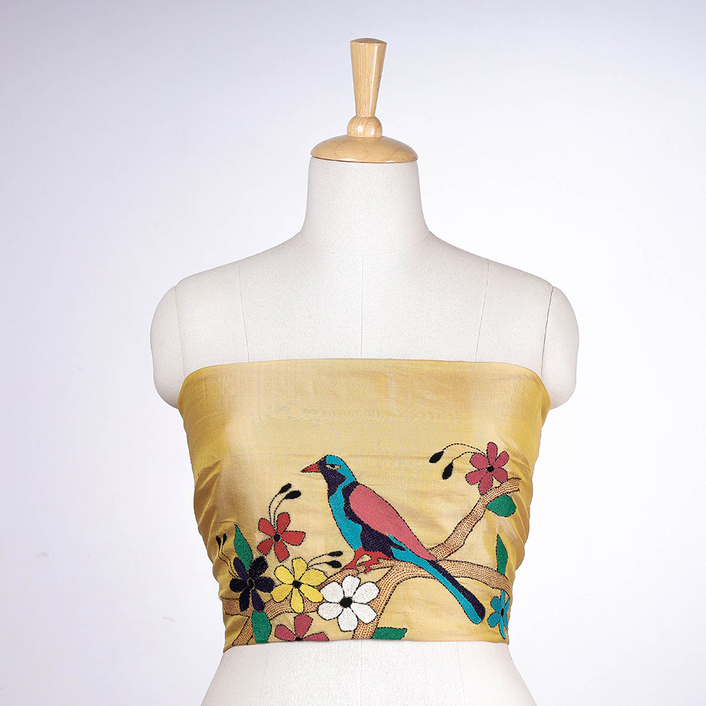 Bengal Kantha Embroidered Handloom Katan Silk Blouse Piece
