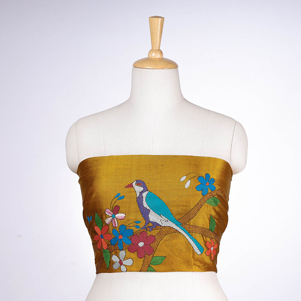 Bengal Kantha Embroidered Handloom Katan Silk Blouse Piece