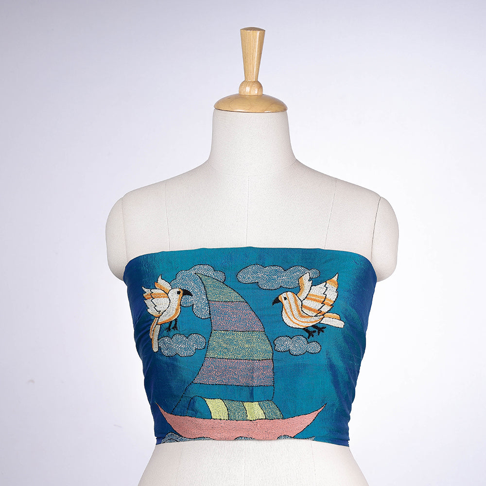 Bengal Kantha Embroidered Handloom Katan Silk Blouse Piece