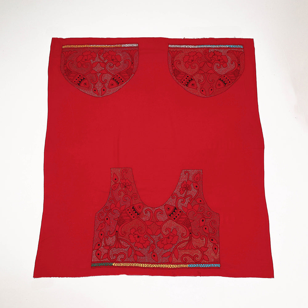 Bengal Kantha Embroidered Pure Cotton Blouse Piece