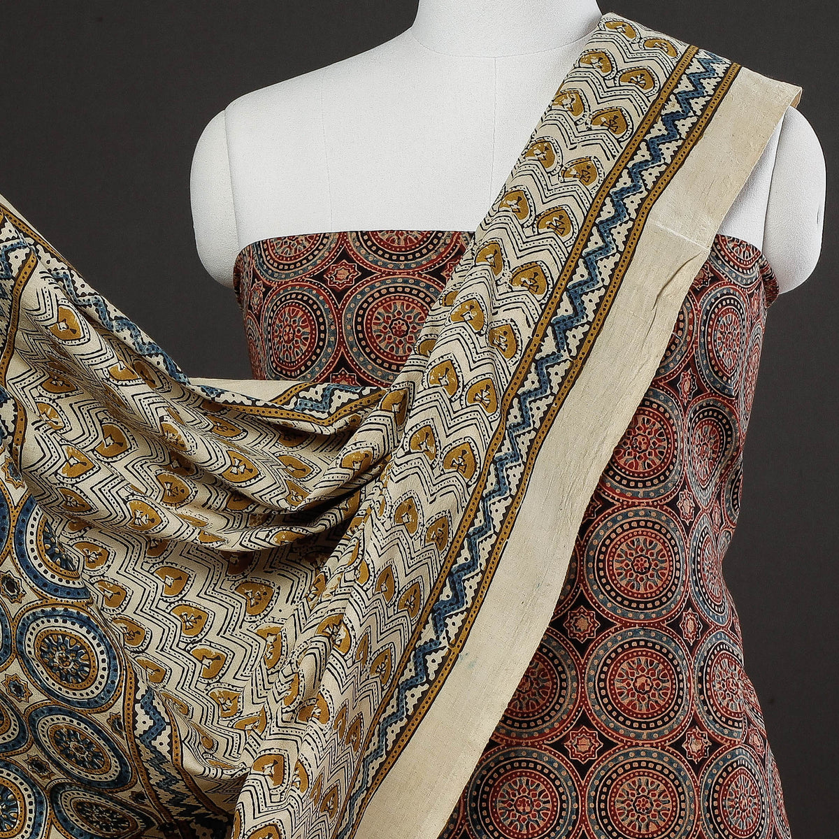 3pc Ajrakh Block Printed Cotton Suit Material Set