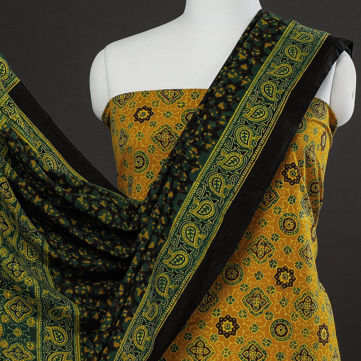 3pc Ajrakh Block Printed Cotton Suit Material Set