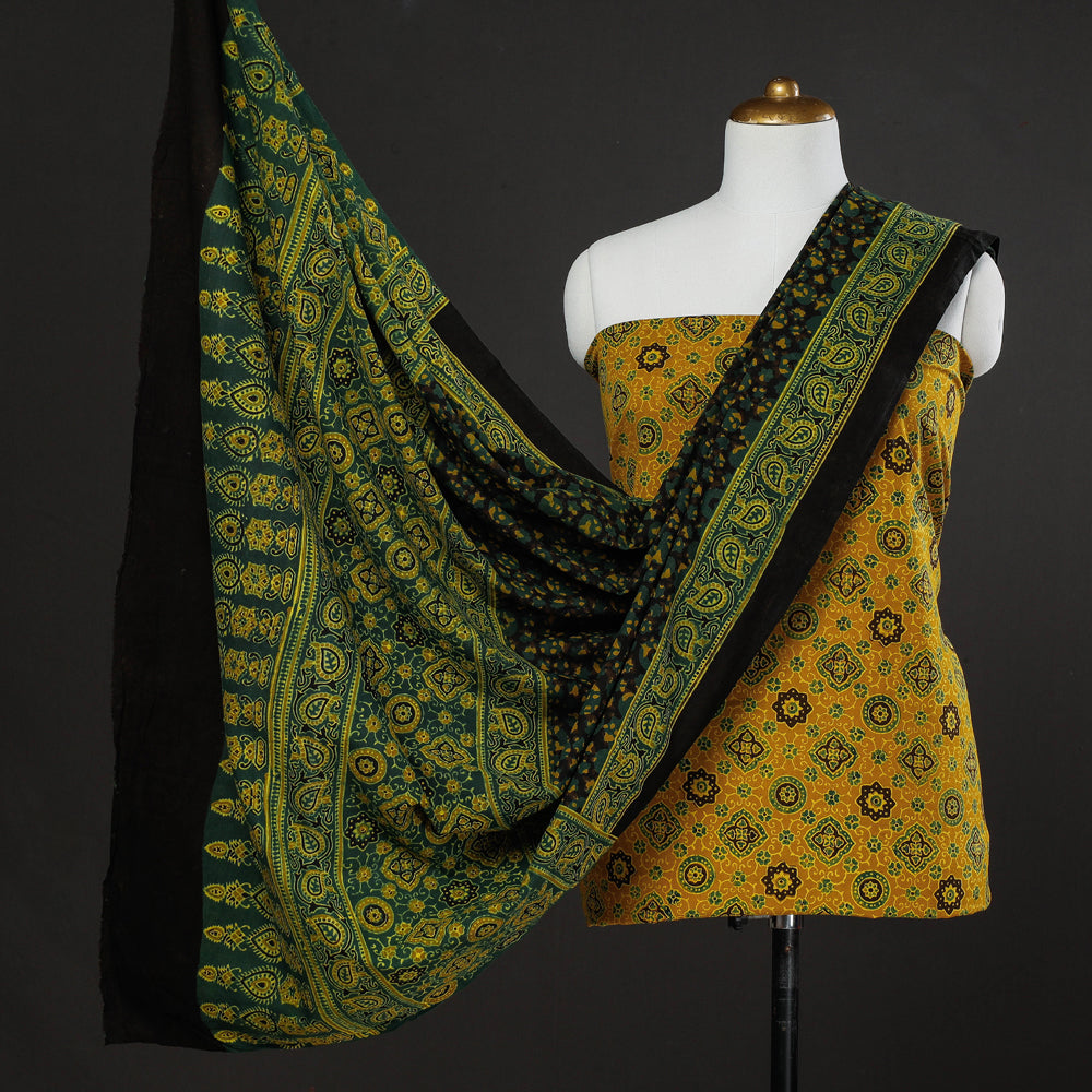 3pc Ajrakh Block Printed Cotton Suit Material Set