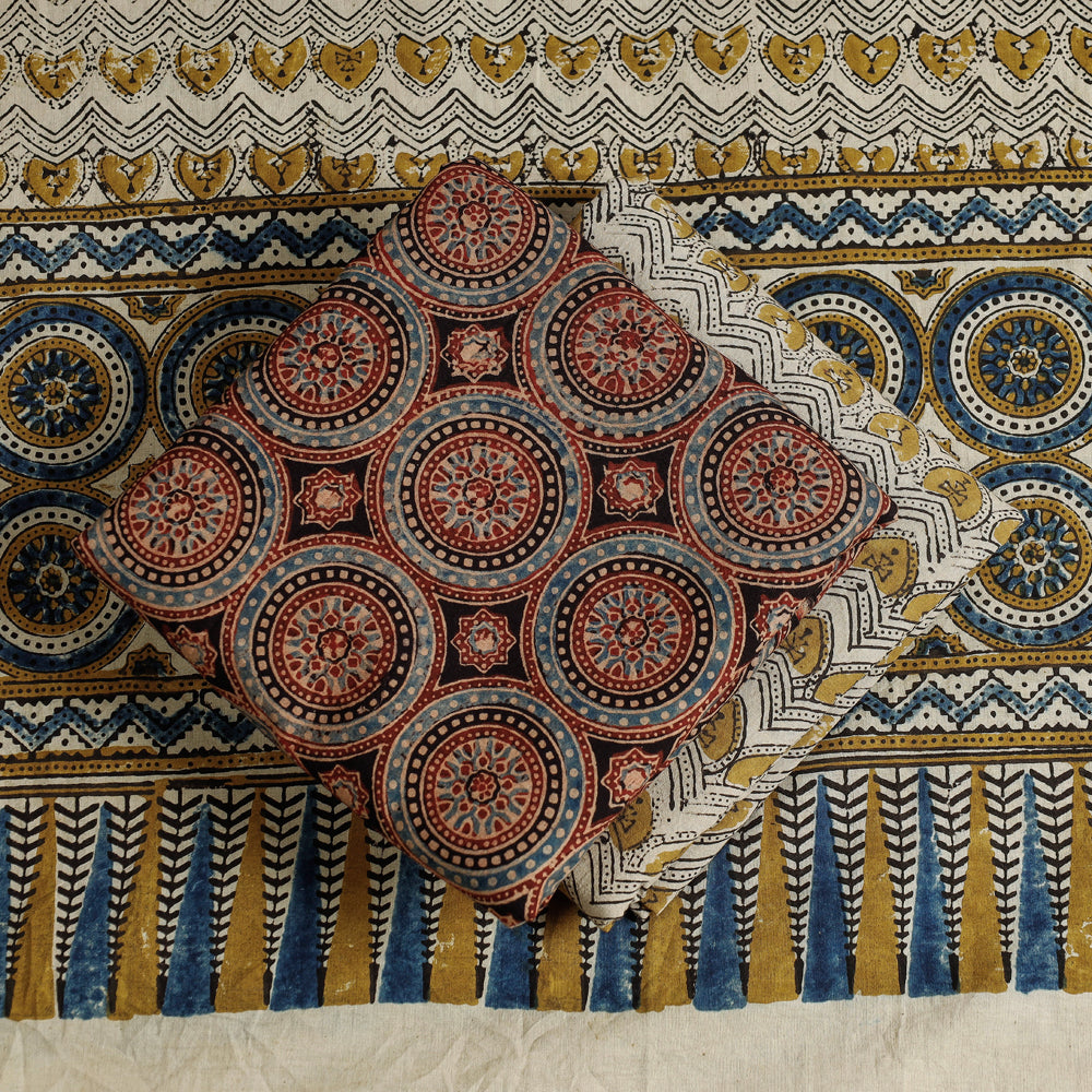 3pc Ajrakh Block Printed Cotton Suit Material Set