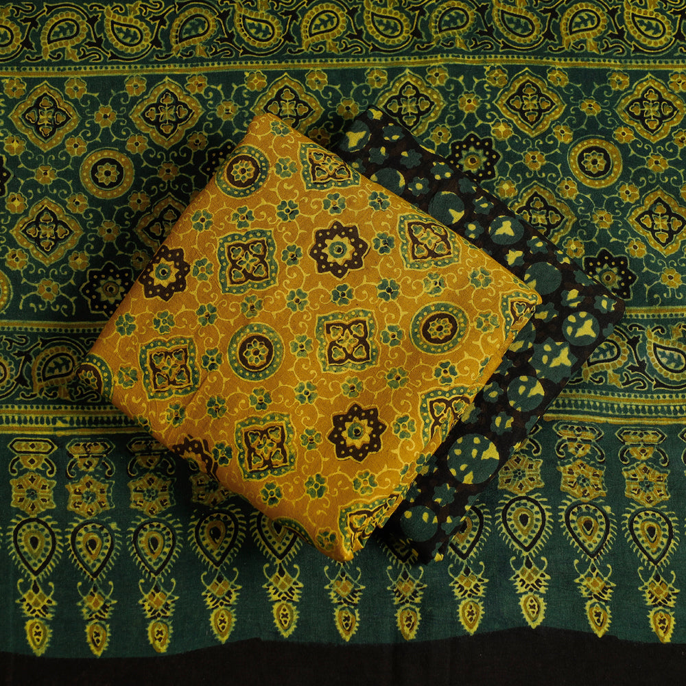 3pc Ajrakh Block Printed Cotton Suit Material Set
