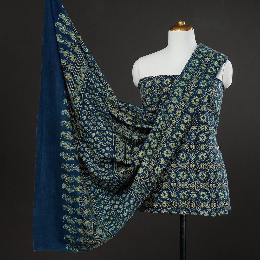 3pc Ajrakh Block Printed Cotton Suit Material Set