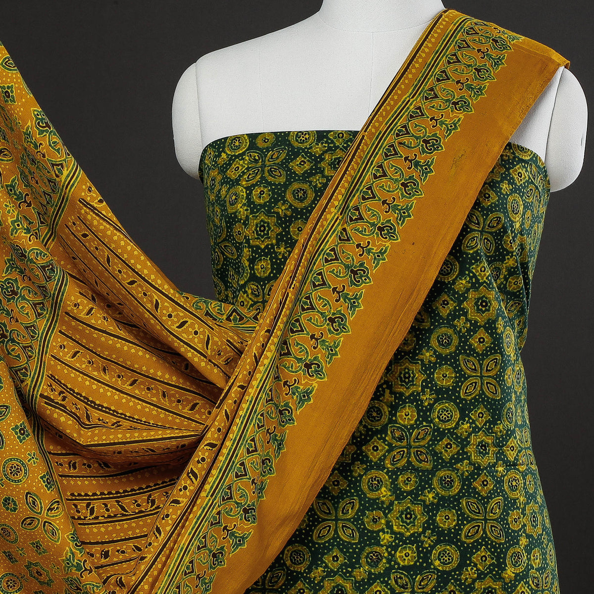 3pc Ajrakh Block Printed Cotton Suit Material Set