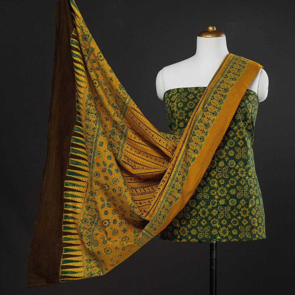 3pc Ajrakh Block Printed Cotton Suit Material Set