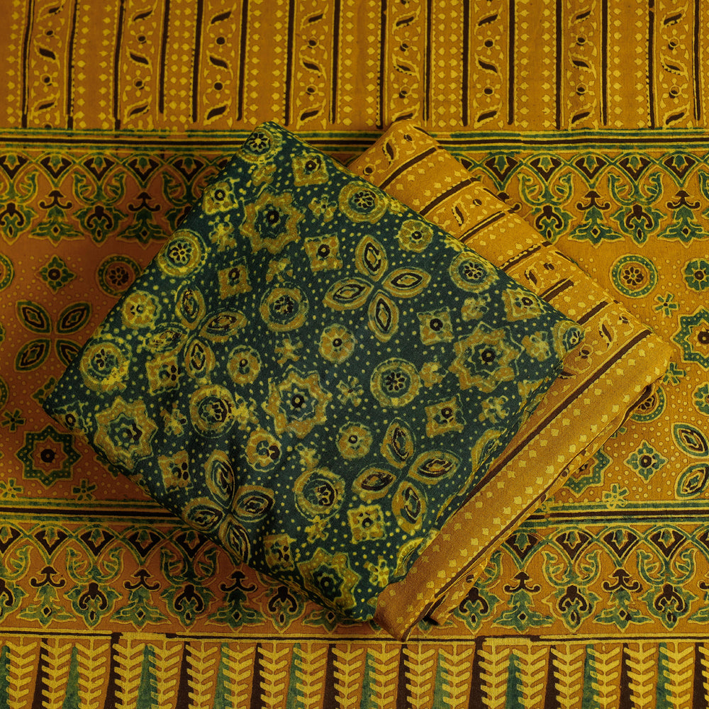 3pc Ajrakh Block Printed Cotton Suit Material Set