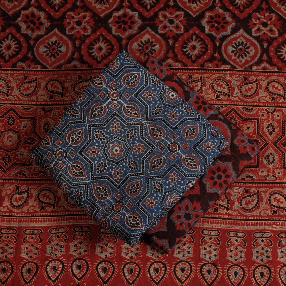 3pc Ajrakh Block Printed Cotton Suit Material Set