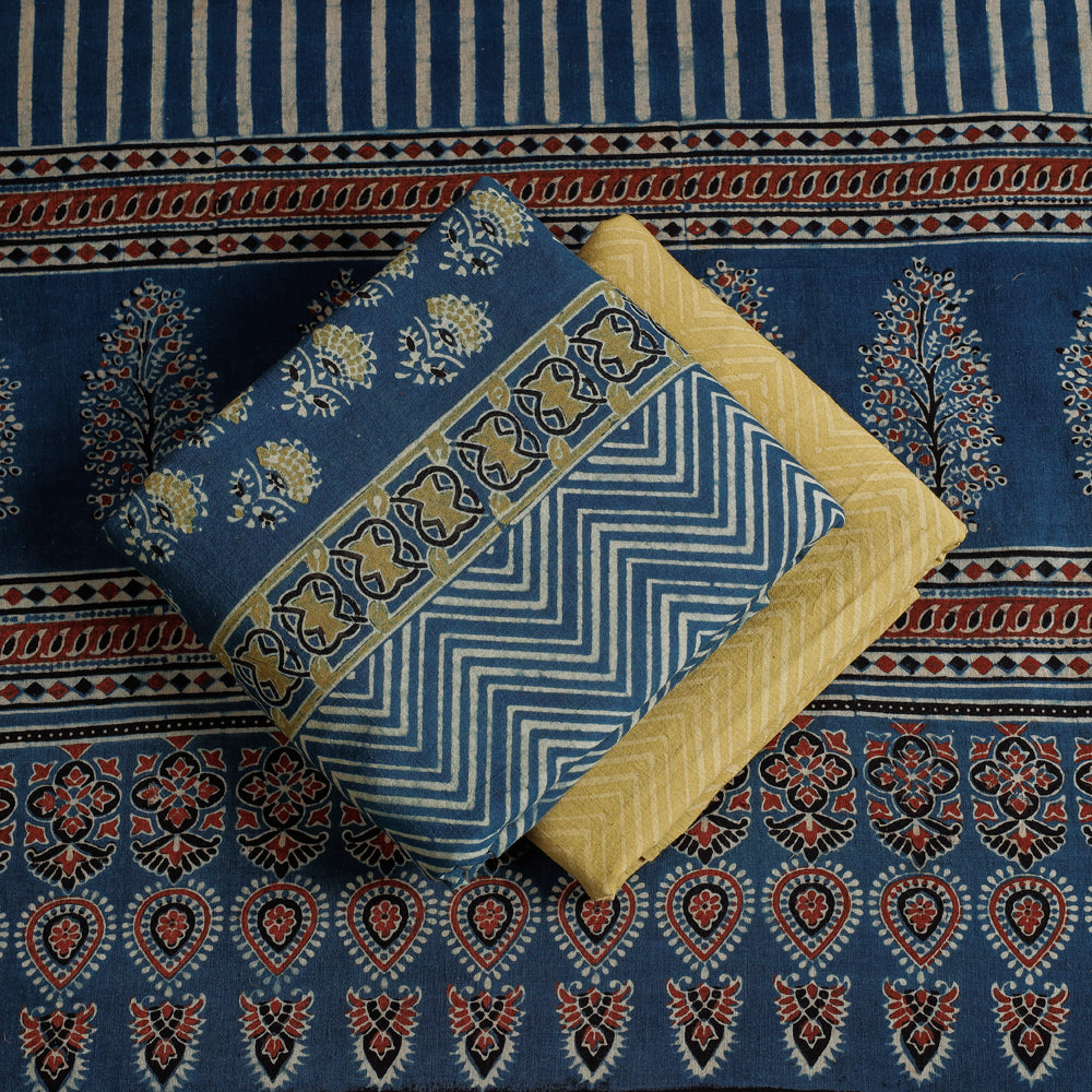 3pc Ajrakh Block Printed Cotton Suit Material Set