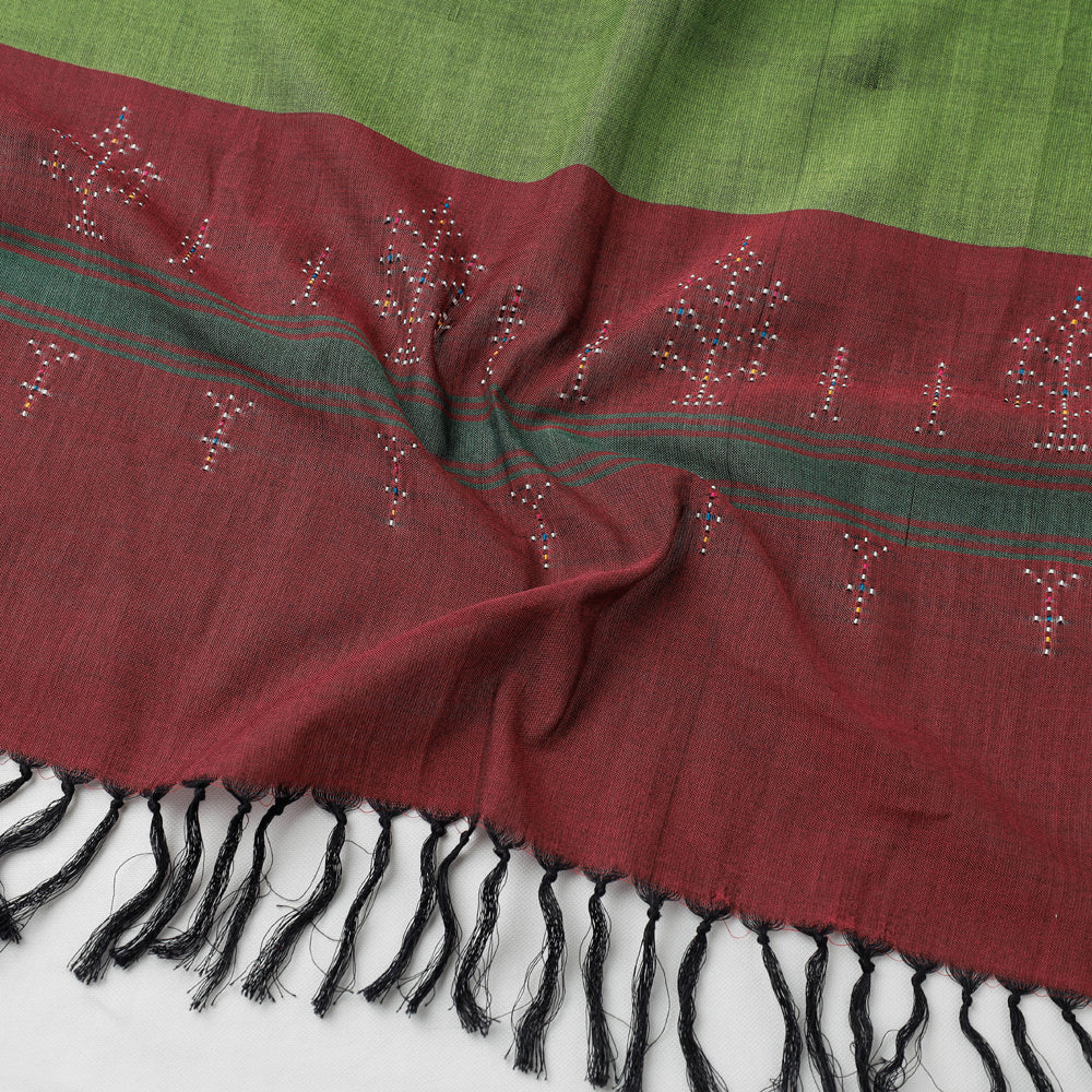 Tangaliya Work Handwoven Cotton Stole with Tassels