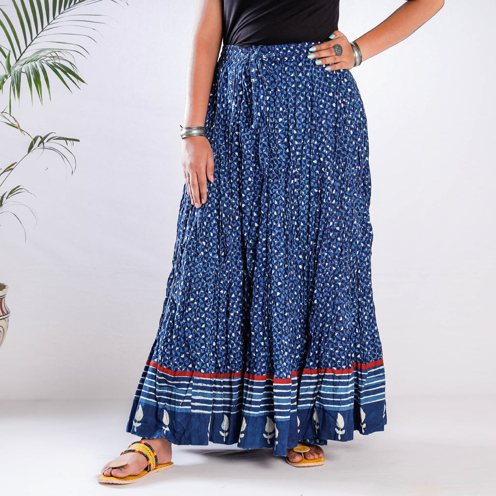 Blue Indigo print Cotton Long Wrap Skirt - Rajasthani Sarees - 2542208