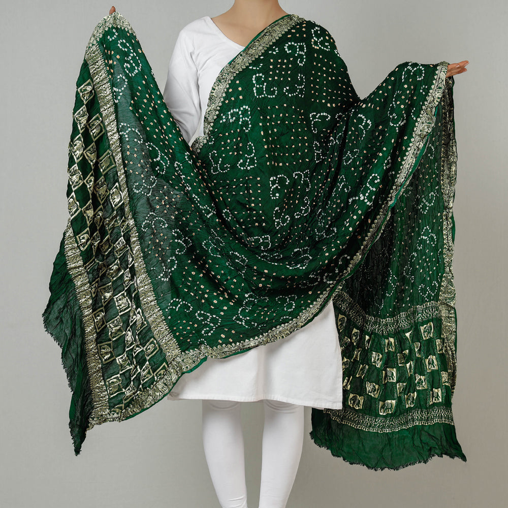 Traditional Kutchi Bandhani Tie-Dye Modal Silk Dupatta with Zari Border