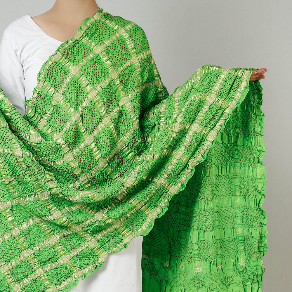 Traditional Kutchi Bandhani Tie-Dye Zari Checks Modal Silk Dupatta