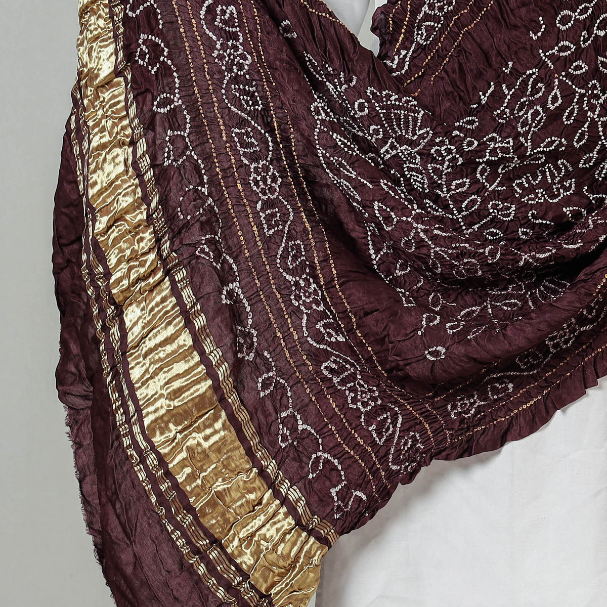 Traditional Kutchi Bandhani Tie-Dye Modal Silk Dupatta with Zari Border