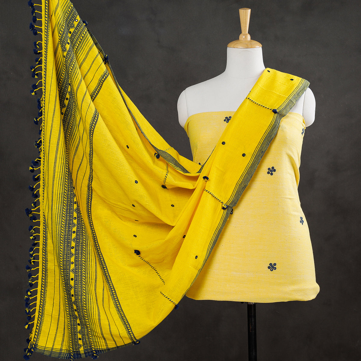 3pc Mirror Work Kutch Bhujodi Weaving Handwoven Kala Cotton Suit Material Set