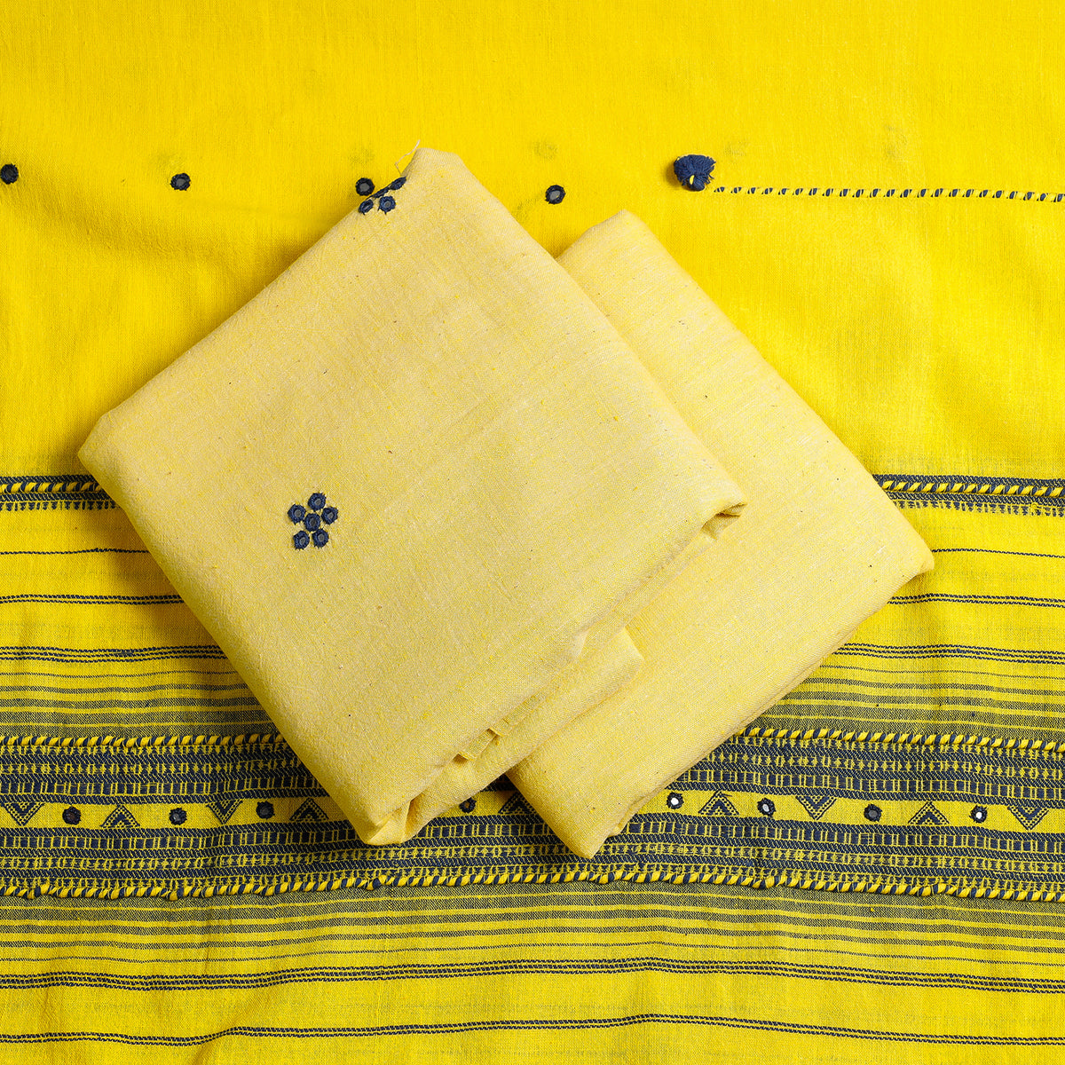 3pc Mirror Work Kutch Bhujodi Weaving Handwoven Kala Cotton Suit Material Set